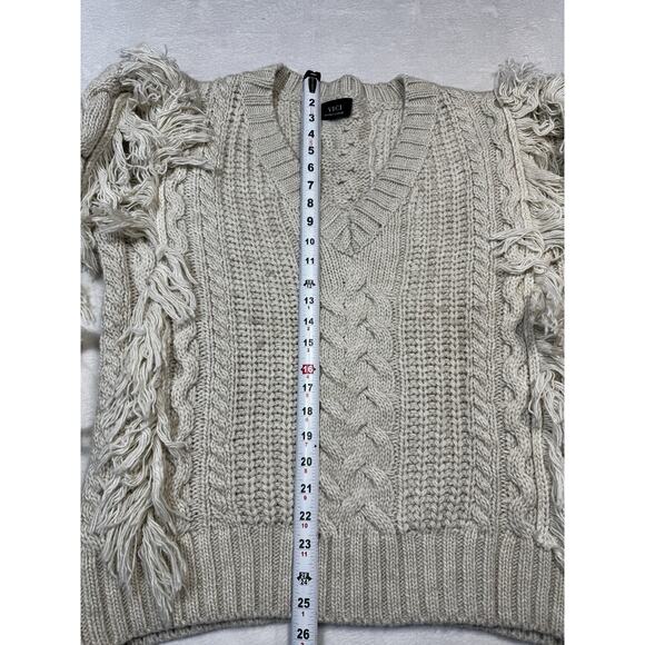 Vici Chunky Fringe Cable Knit Sweater XL Cream Acrylic Boho Textured Pullover - Picture 4 of 12